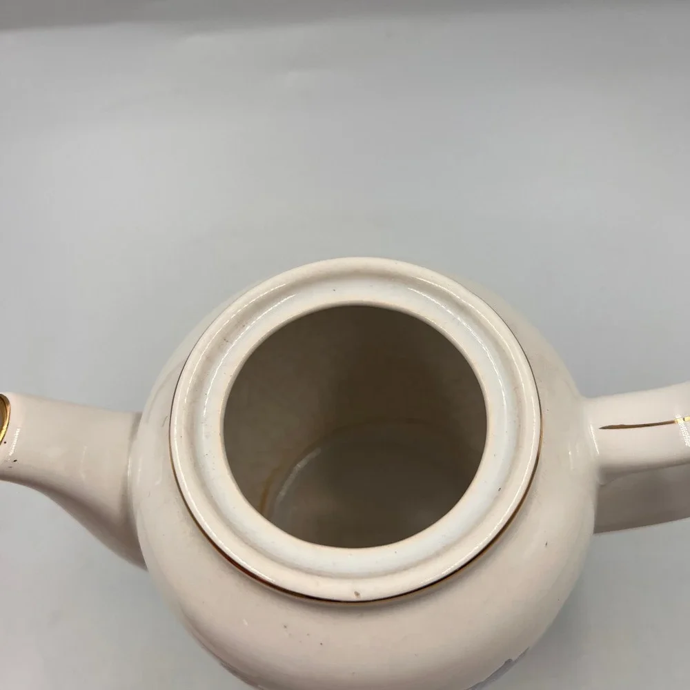 Vtg Porcelain Floral Teapot Gold Trim White Ceramic Tea Pot Multi-Color Flower